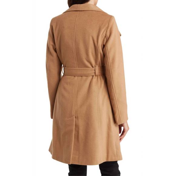 NEW MICHAEL KORS wool belted wrap solid coat in camel - Picture 2 of 3